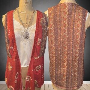 Y2K Floral Red and Brown Women's Top